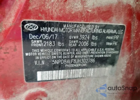 2018 Hyundai Elantra Sel z USA, uszkodzony, nr VIN 5NPD84LF8JH302786
